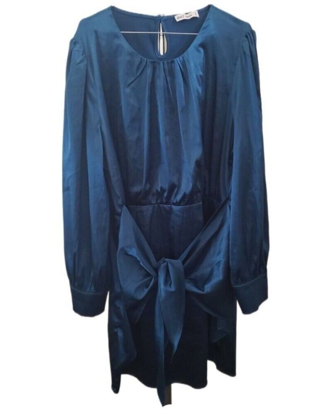 Grace Karin Aquamarine Satin Opal Tie Waist Dress Size 2XL